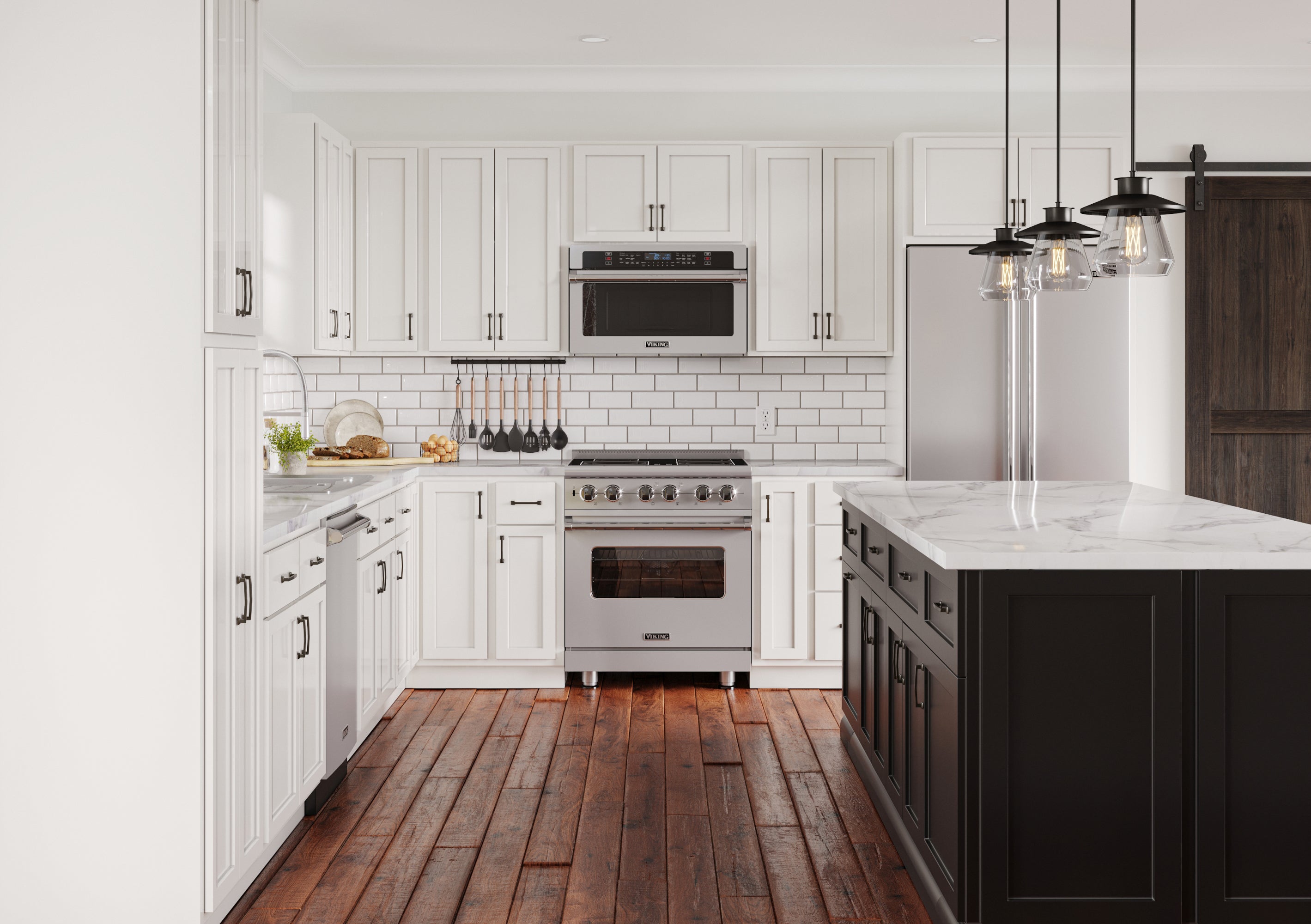 White cabinets deals with black accents