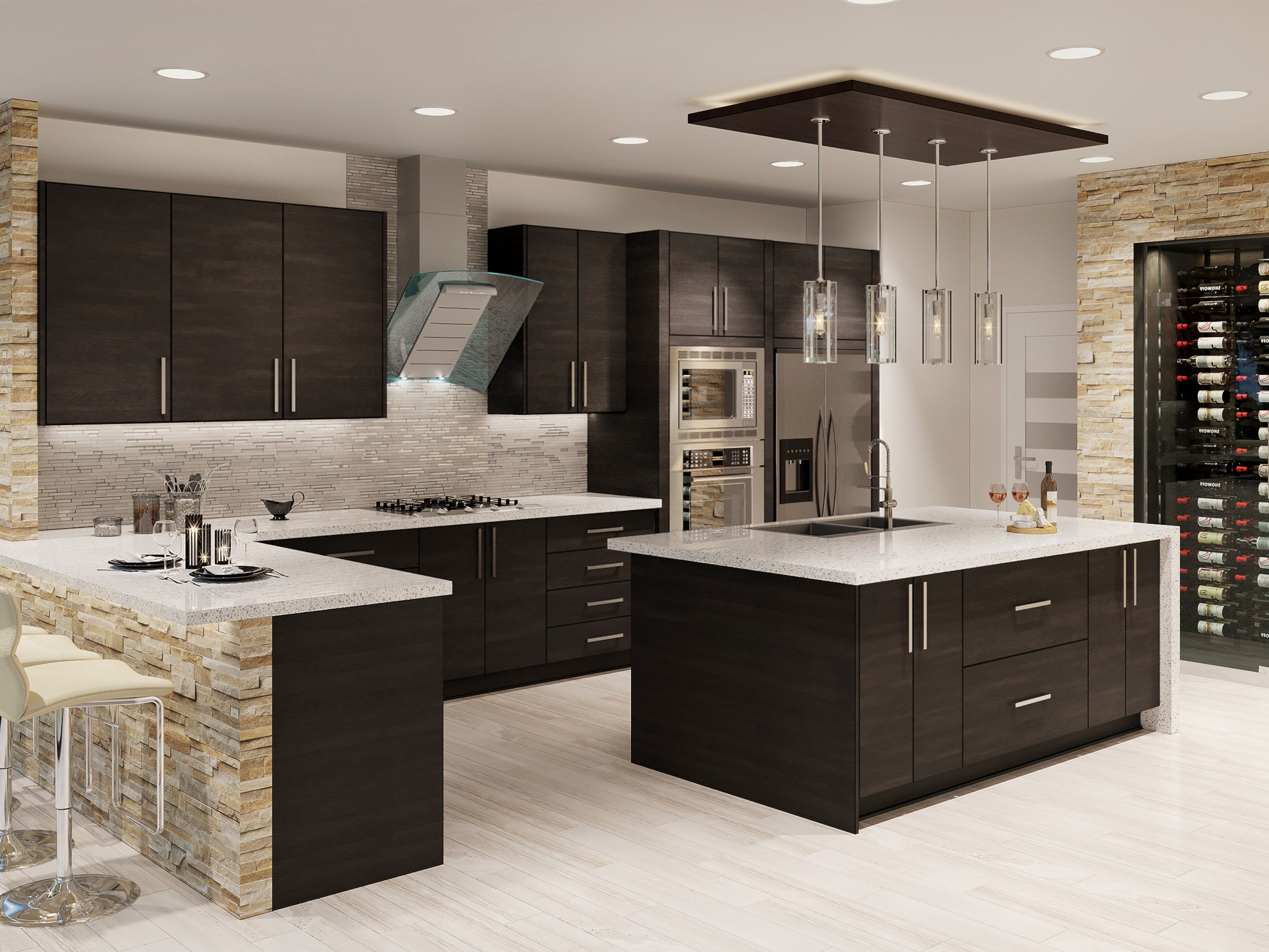Torino Dark Wood Kitchen Cabinets Pre-Assembled - Torino Dark Wood Cabinets Pre-Assembled