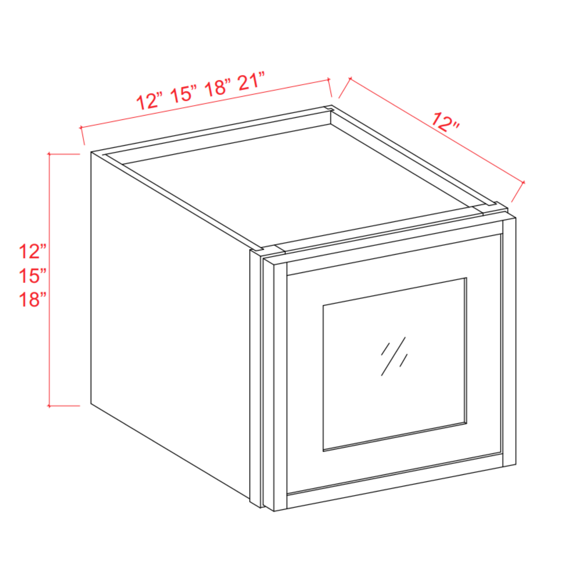 Slim Shaker White Oak Wall Glass Door Cabinet - 18"W x 15"H x 12"D - 1