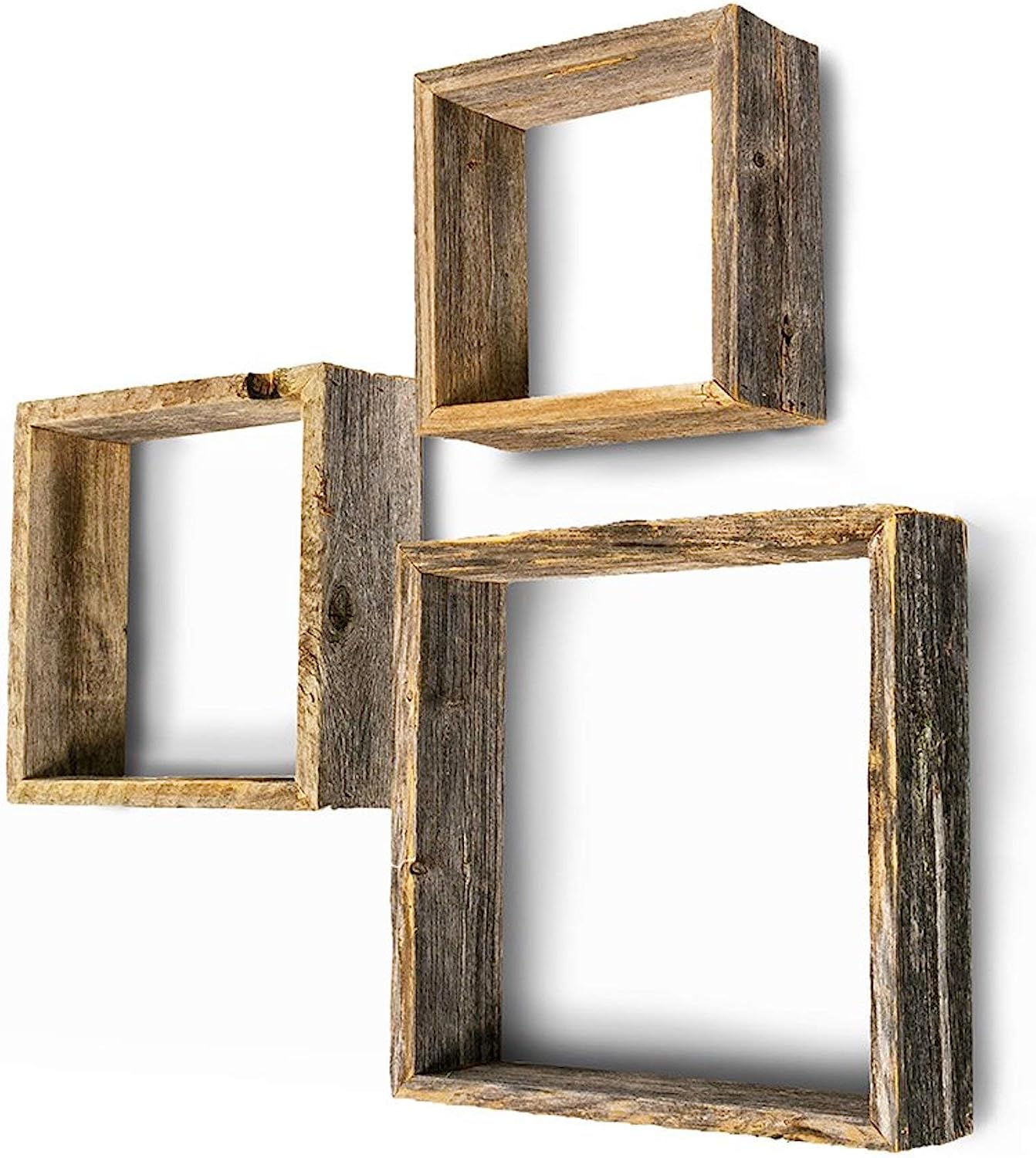 Rustic Square Floating Shelves Set of 4 Wood Wall Shelves, Hanging