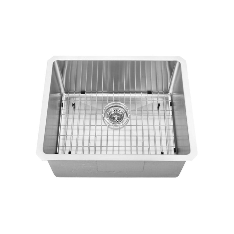 24" Single Handmade Kitchen Sink 16G 23" x 18" x 10" with Grid and a Strainer R10mm