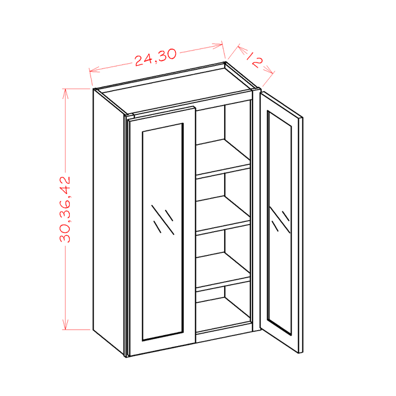 Shaker Grey 30" W x 30" H Wall Glass Door Cabinet With Finished Interior