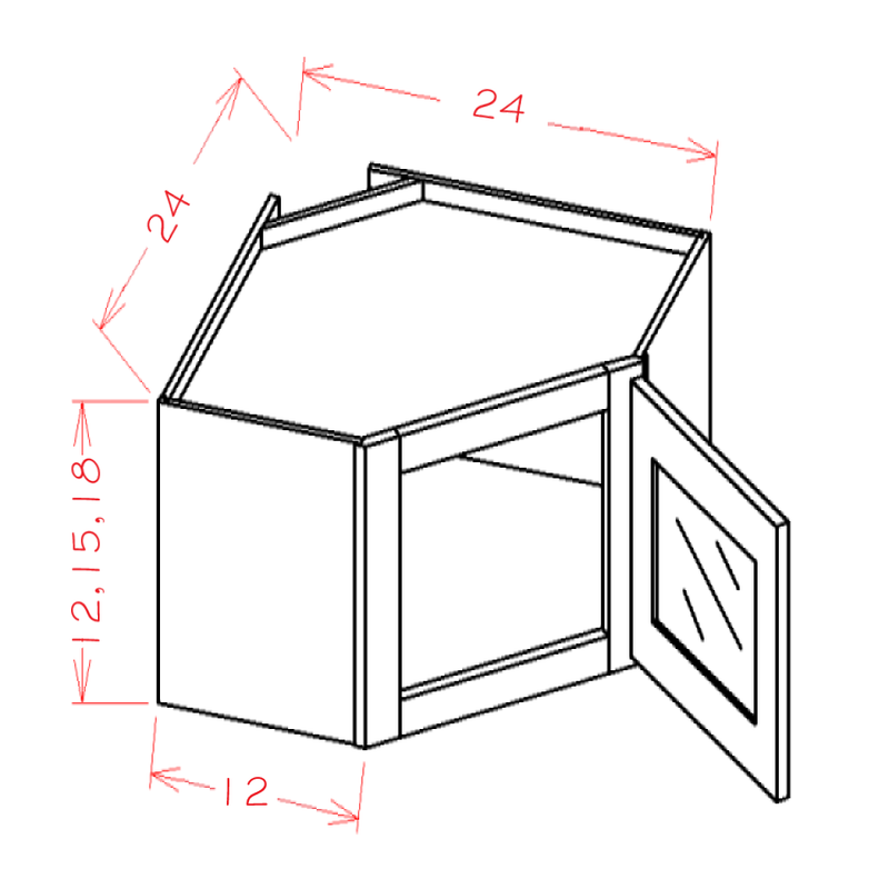 Shaker Grey 24" W x 12" H Stacker Diagonal Corner Wall Glass Door Cabinet with Finished Interior Pre-Assembled