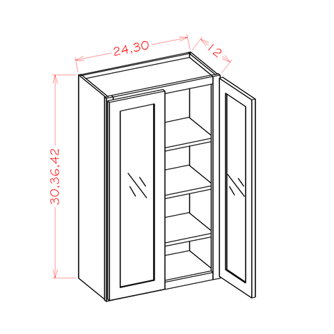Shaker Ivy 30" W x 42" H Wall Glass Door Cabinet With Finished Interior