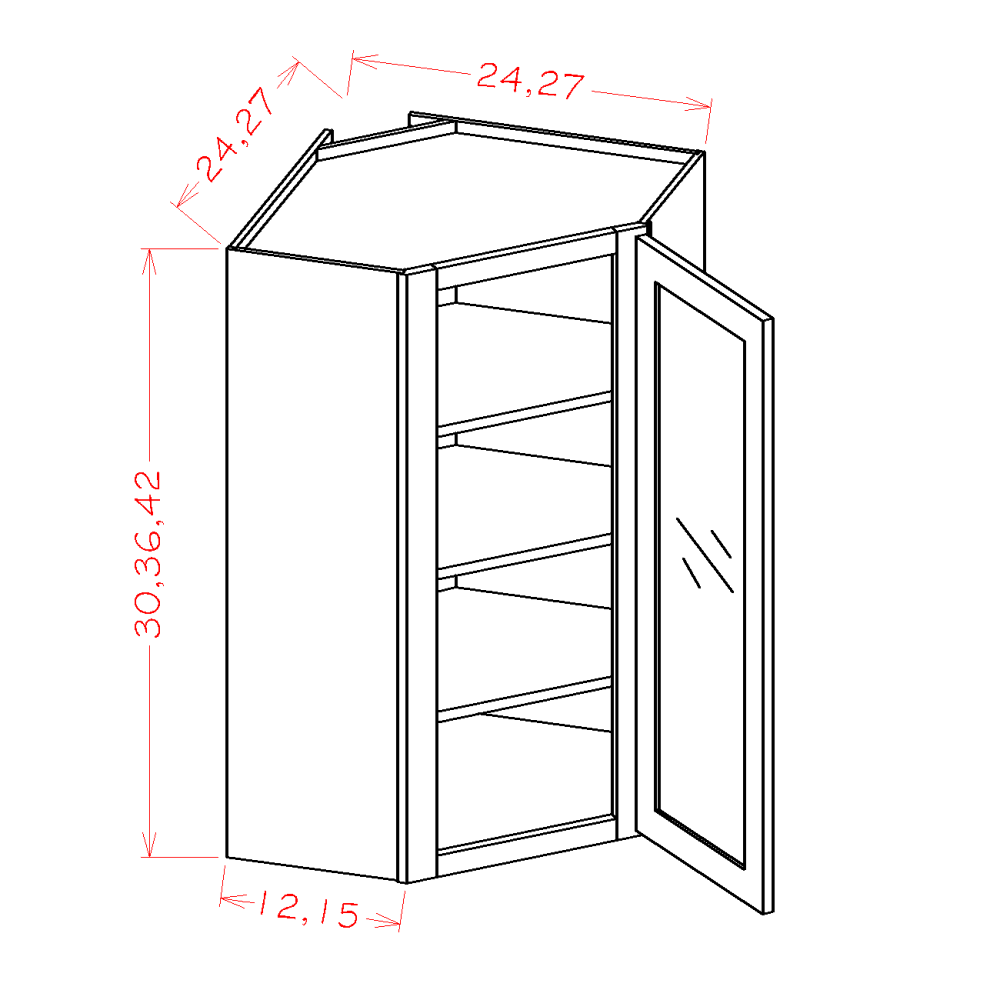 Ridgeline Dove 24" W x 36" H Wall Diagonal Glass Door Corner Cabinet with Finished Interior - Glass not Included