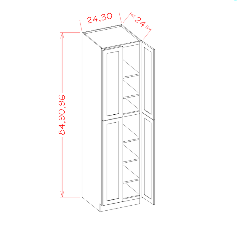 Slim Shaker White 30" W x 84" H Wall Pantry