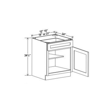Shaker Aberdeen Green Base Cabinet - 15"W x 34-1/2"H x 24"D - 1D, 1Drw, 1S