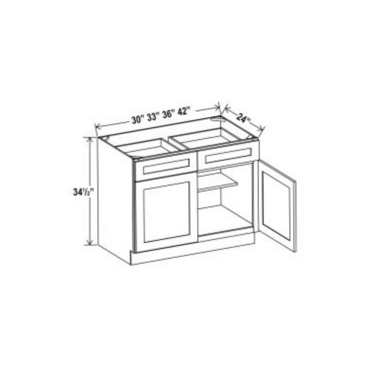 Shaker Aberdeen Green Base Cabinet - 24"W x 34-1/2"H x 24"D - 2D, 1Drw, 1S