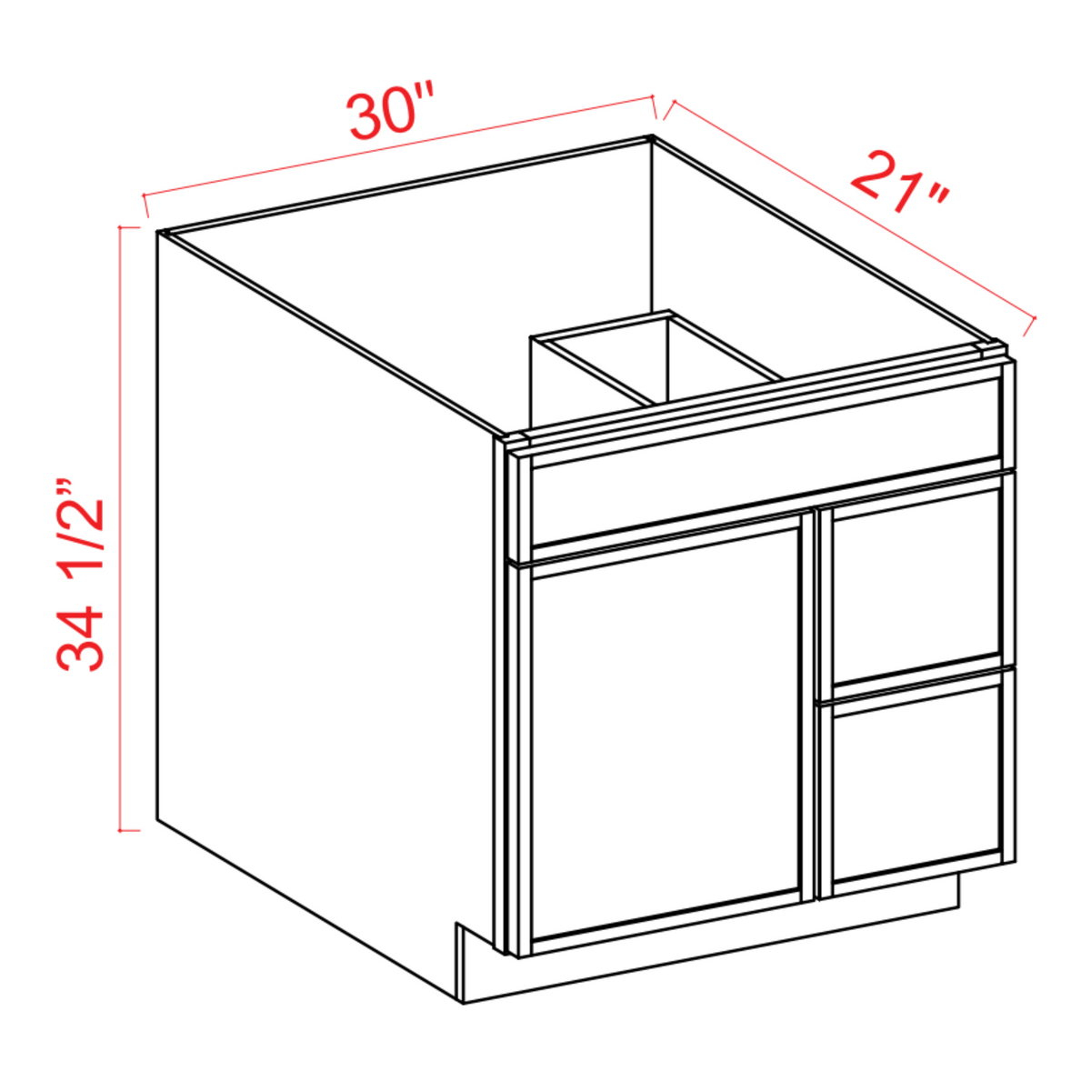 Slim Shaker Aberdeen Green Vanity Sink Base - 30"W x 34 1/2" x 21"D - 1 False Front,1D, 2 Left DRW