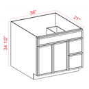 Slim Shaker White Dove Vanity Sink Base - 36"W x 34 1/2" x 21"D - 1 False Front,2D, 2 Left DRW