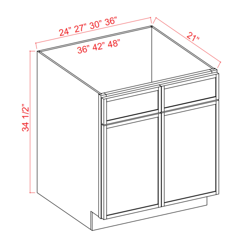 Slim Shaker White Dove Vanity Sink Base Cabinet - 24"W x 34 1/2"H x 21"D