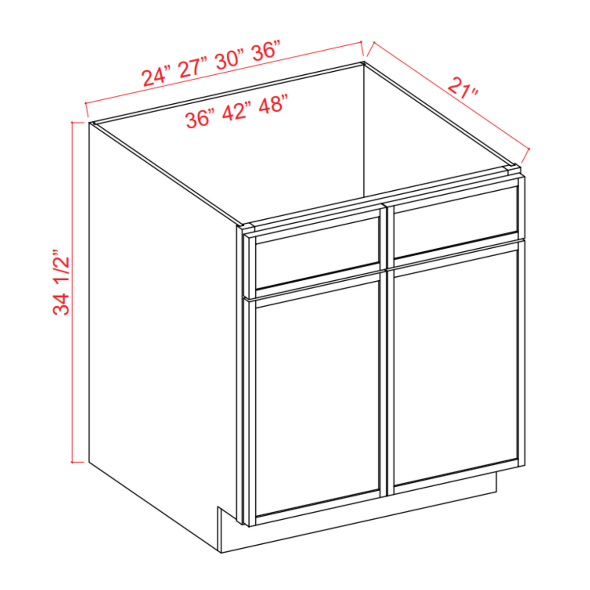 Slim Shaker White Dove Vanity Sink Base Cabinet - 27"W x 34 1/2"H x 21"D