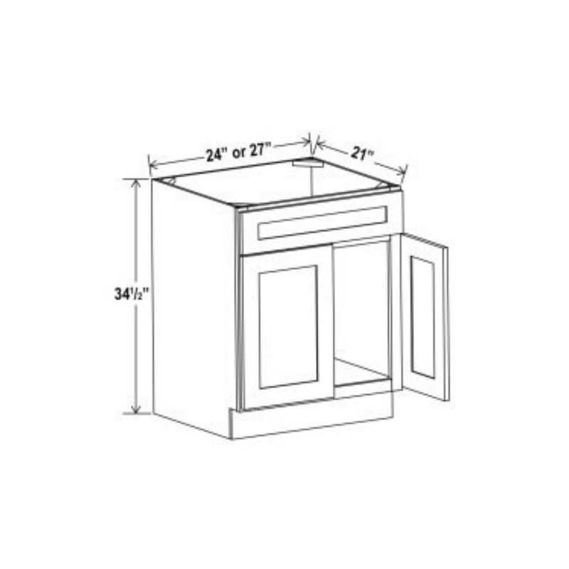 Shaker Aberdeen Green Vanity Sink Base Cabinet - 27"W x 34 1/2"H x 21"D
