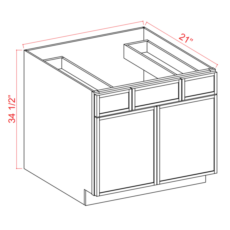 Slim Shaker White Oak Vanity Sink Drawer Base Cabinet - 36"W x 34 1/2"H x 21"D - 2 DRW, 2D