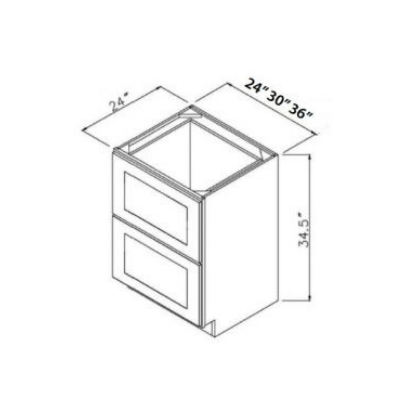 Shaker Aberdeen Green Drawer Base Cabinet - 36"W x 34-1/2"H x 24"D - 2DRW