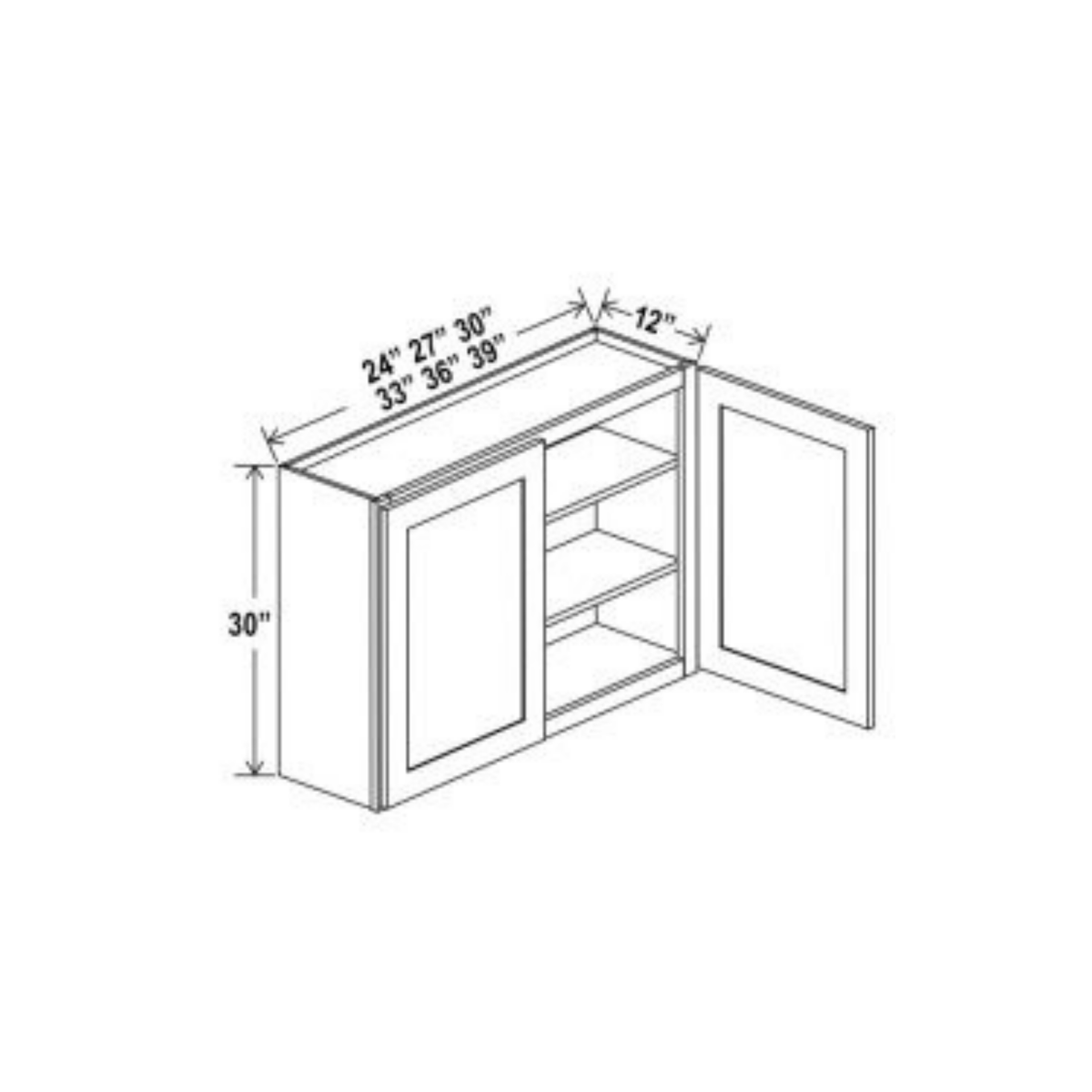 Shaker Aberdeen Green Wall Cabinet - 36"W x 30"H x 12"D - 2D -2S
