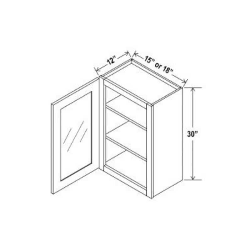 Shaker Aberdeen Green Wall Glass Door Cabinet - 15"W x 30"H x 12"D - 1D -2S
