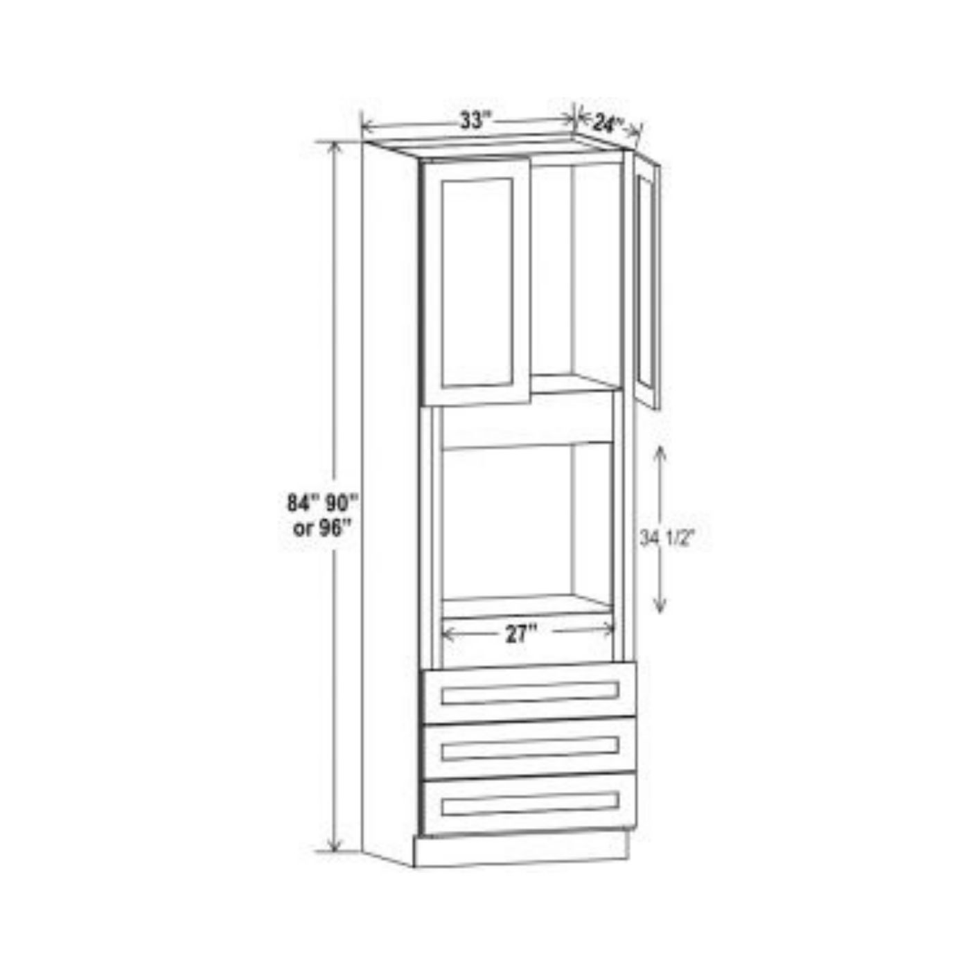 Shaker Aberdeen Green Oven Cabinet - 33"W x 90"H X 24"D - 2D, 3DRW, 1S