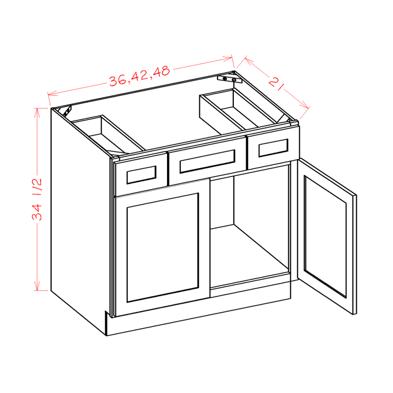 Shaker Grey 36" W Vanity Combo Base Cabinet Pre-Assembled