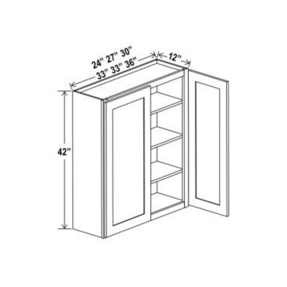 Shaker Aberdeen Green Wall Cabinet - 33"W x 42"H x 12"D - 2D -3S