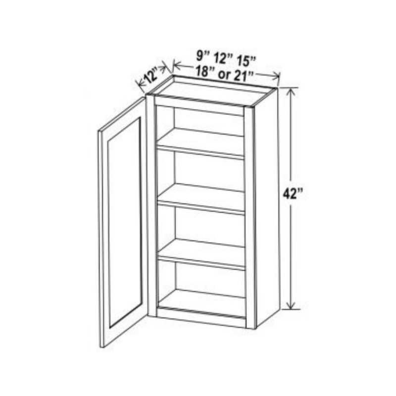 Shaker Aberdeen Green Wall Cabinet - 12"W x 42"H x 12"D - 1D- 3S