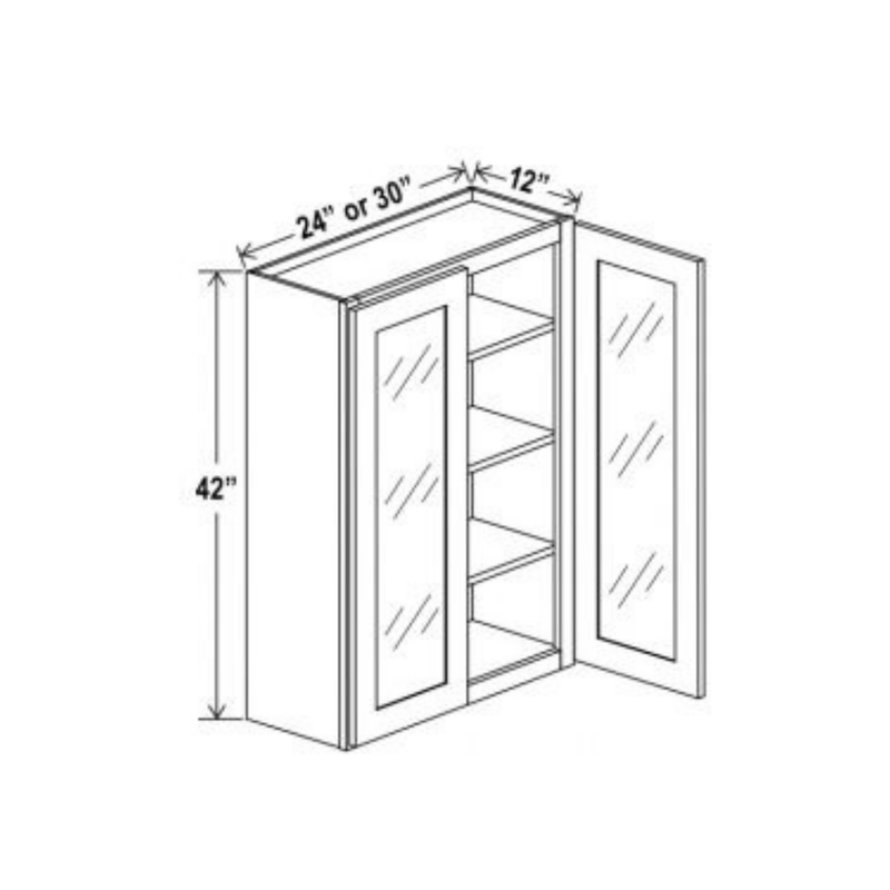 Shaker Aberdeen Green Wall Glass Door Cabinet - 24"W x 42"H x 12"D - 2D -3S