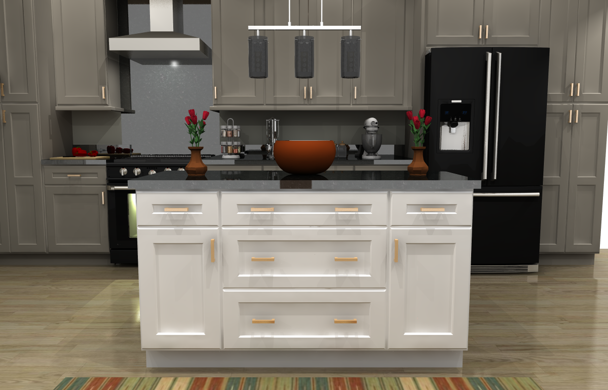 Shaker White 60" Island with 30" Drawers (countertops not included)