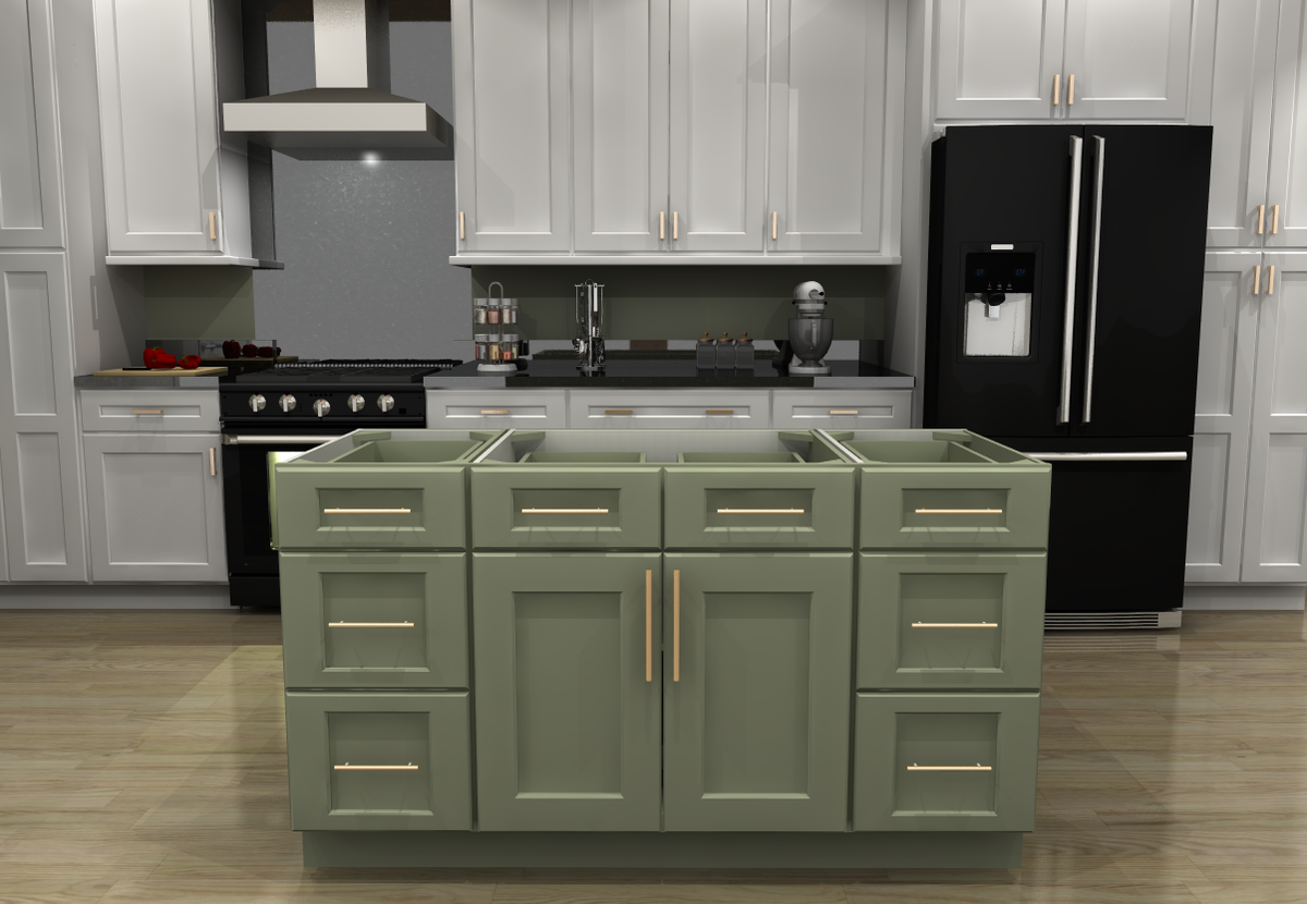 Sage Green Shaker 60" Island with 15" Drawers (countertops not included)