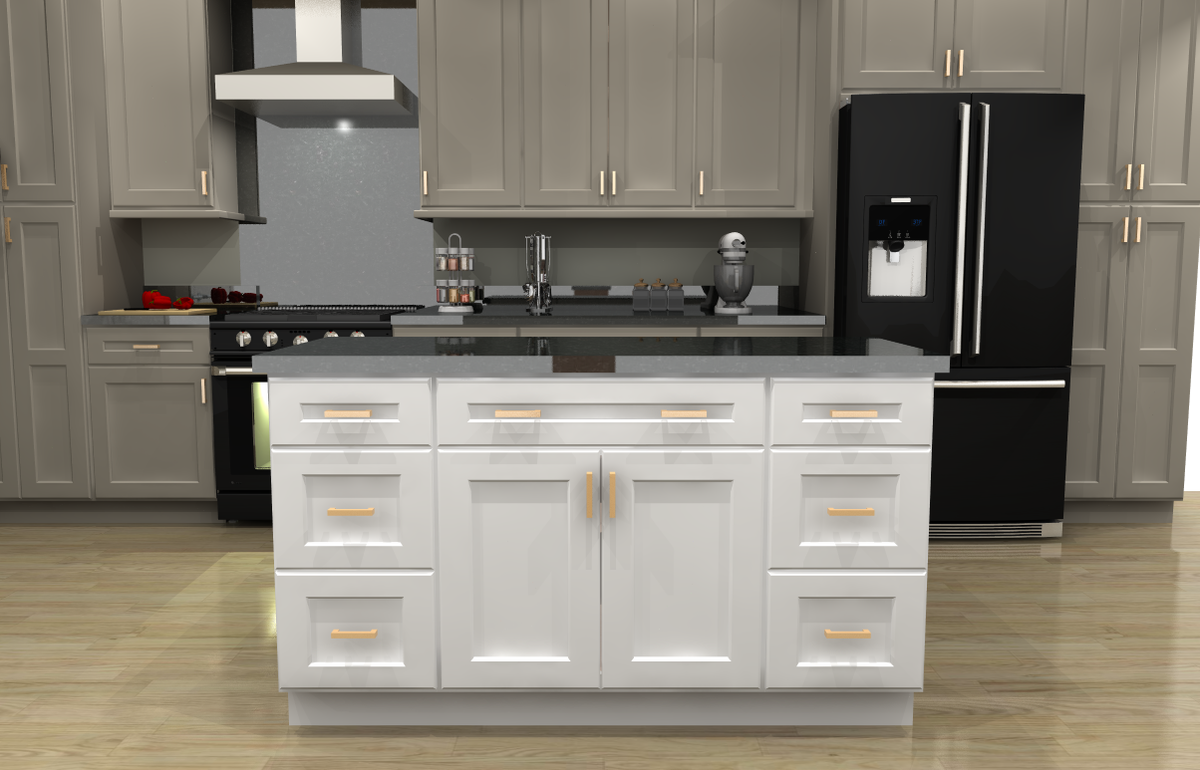 Shaker White 60" Island with 15" Drawers (countertops not included)