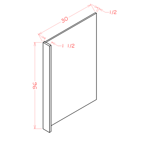Unfinished Refrigerator End Panel Kit w/ L-Brackets (Not Attached)- 1-1/2""W x 96"H x 30"D (Panel Width 1/2")