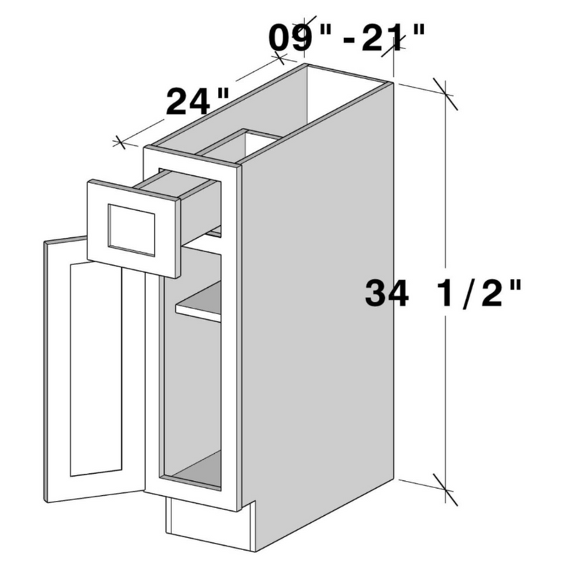 Unfinished Shaker Base Cabinet W09" X H34.5" X D24"