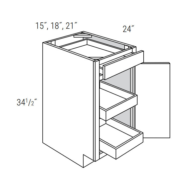 Coastal Shaker Slab 15" Base Cabinet w/ 2 Rollout Shelves