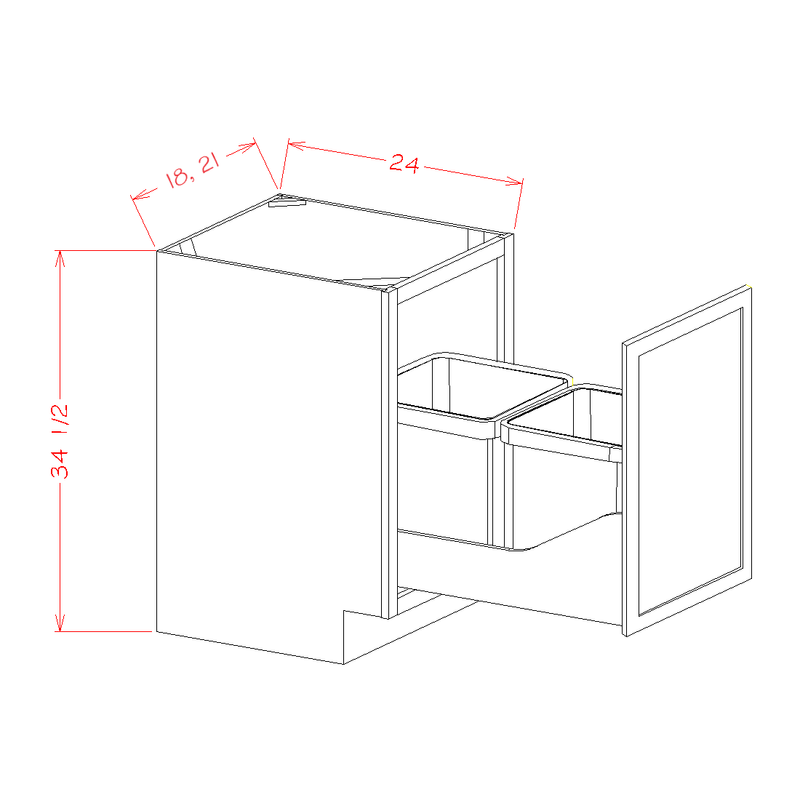 Shaker Honey 18" Full Height Door Base Cabinet w/ Double Trashcan Pullout