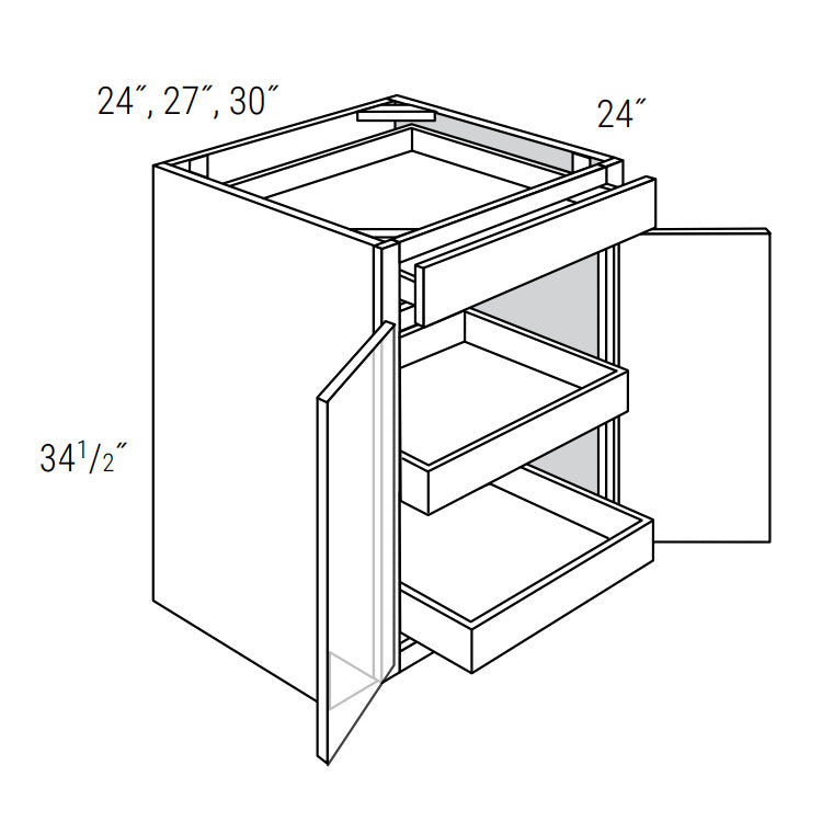 Rustic Shaker 27" Base Cabinet w/ 2 Rollout Shelves