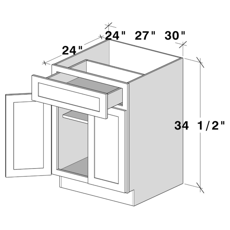 Unfinished Shaker Base Cabinet W24" X H34.5" X D24"