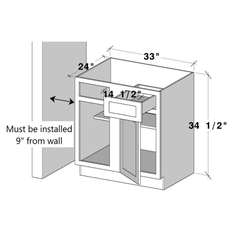 Arctic White Slim Shaker Blind Corner Base W33" X H 34.5" X D24"
