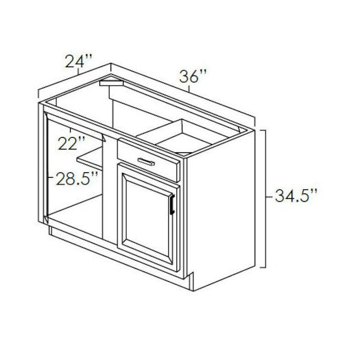 Butterscotch Shaker 42"-45" Blind Corner Base Unit