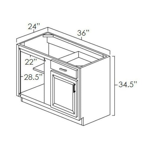 White Shaker 36" Blind Corner Base Unit