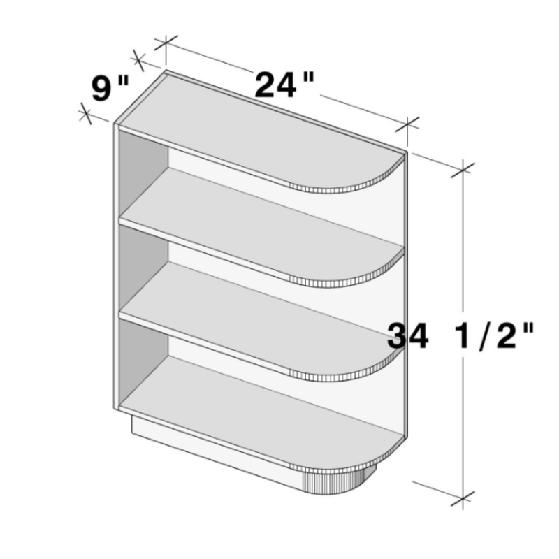 Dark Caramel End Corner Open Shelf Base W9" X H34.5" X D24"