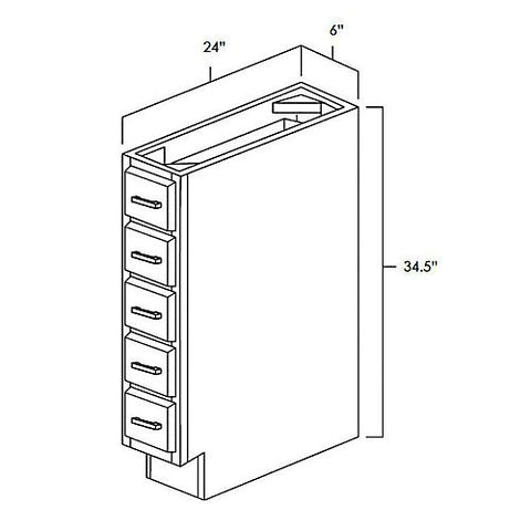 Prescott White 6" Base Spice Drawer Cabinet