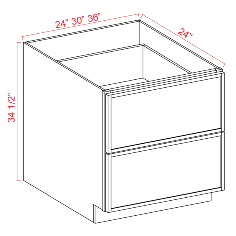 Slim Shaker White Oak Drawer Base Cabinet - 30"W x 34-1/2"H x 24"D - 2DRW