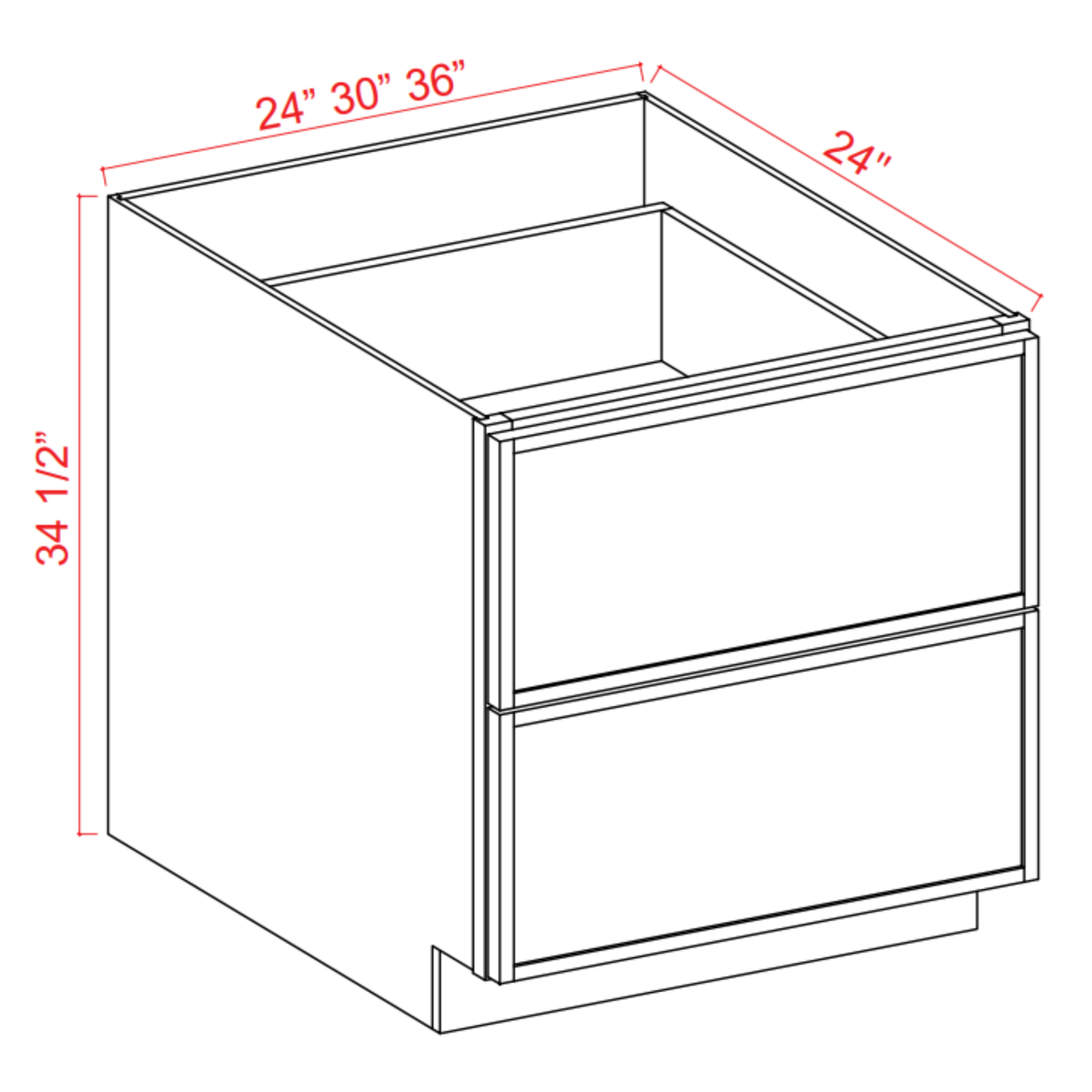 Slim Shaker Aberdeen Green Drawer Base Cabinet - 24"W x 34-1/2"H x 24"D - 2DRW