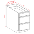 Slim Shaker Aberdeen Green Drawer Base Cabinet - 33"W x 34-1/2"H x 24"D - 3DRW