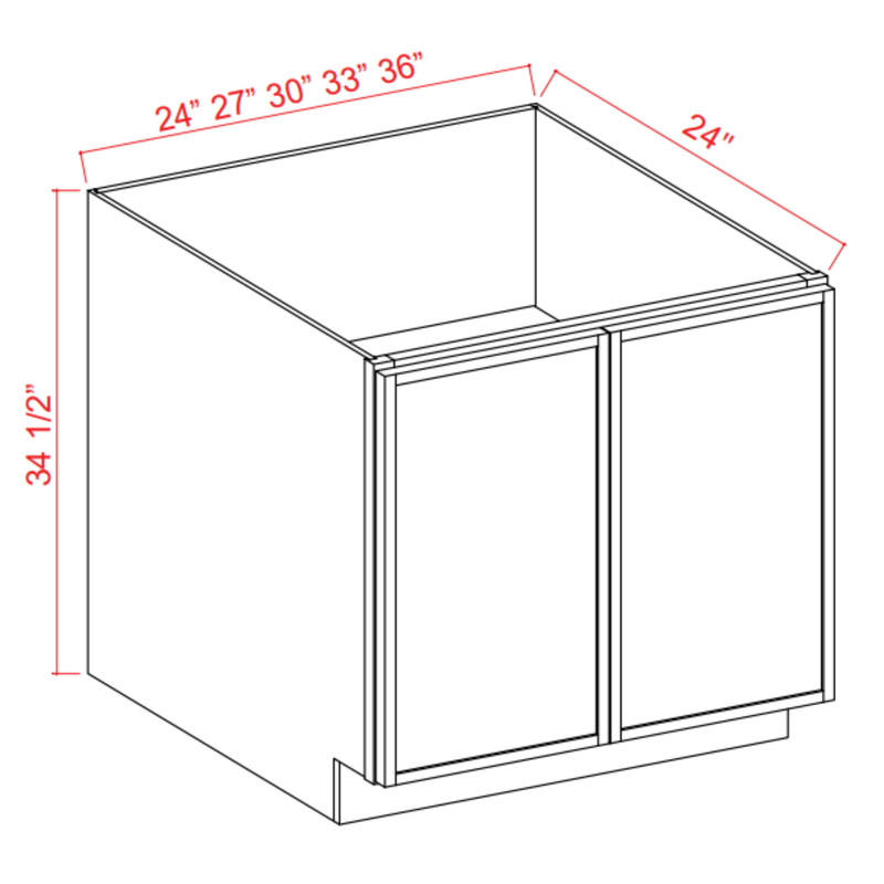 Slim Shaker White Dove Base Cabinet - Full Height Door-30"W x 34-1/2"H x 24"D - 2D, 1S