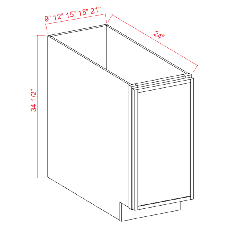 Slim Shaker White Dove Base Cabinet - Full Height Door-21"W x 34-1/2"H x 24"D - 1D, 1S