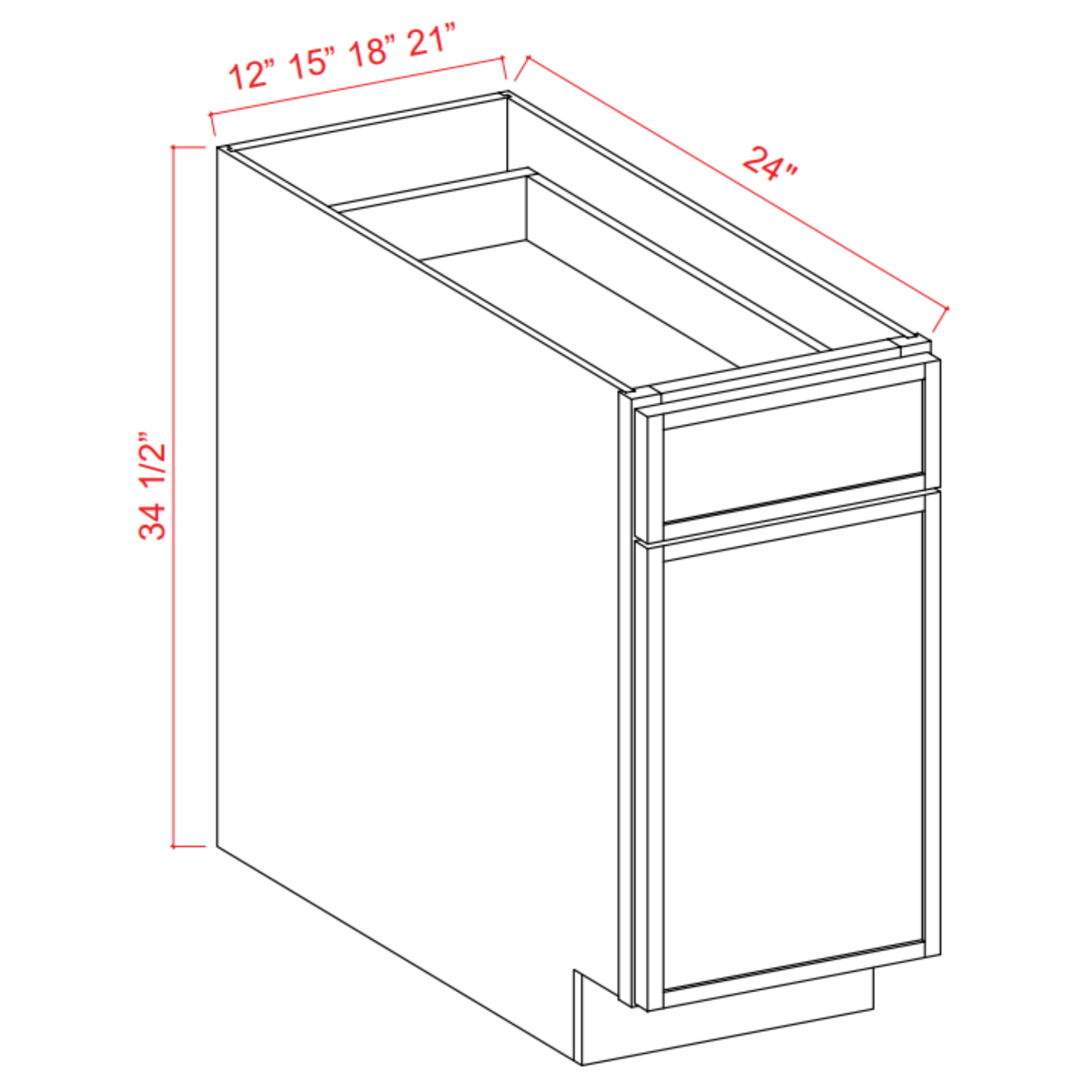 Slim Shaker Aberdeen Green Base Cabinet - 12"W x 34-1/2"H x 24"D - 1D, 1Drw, 1S