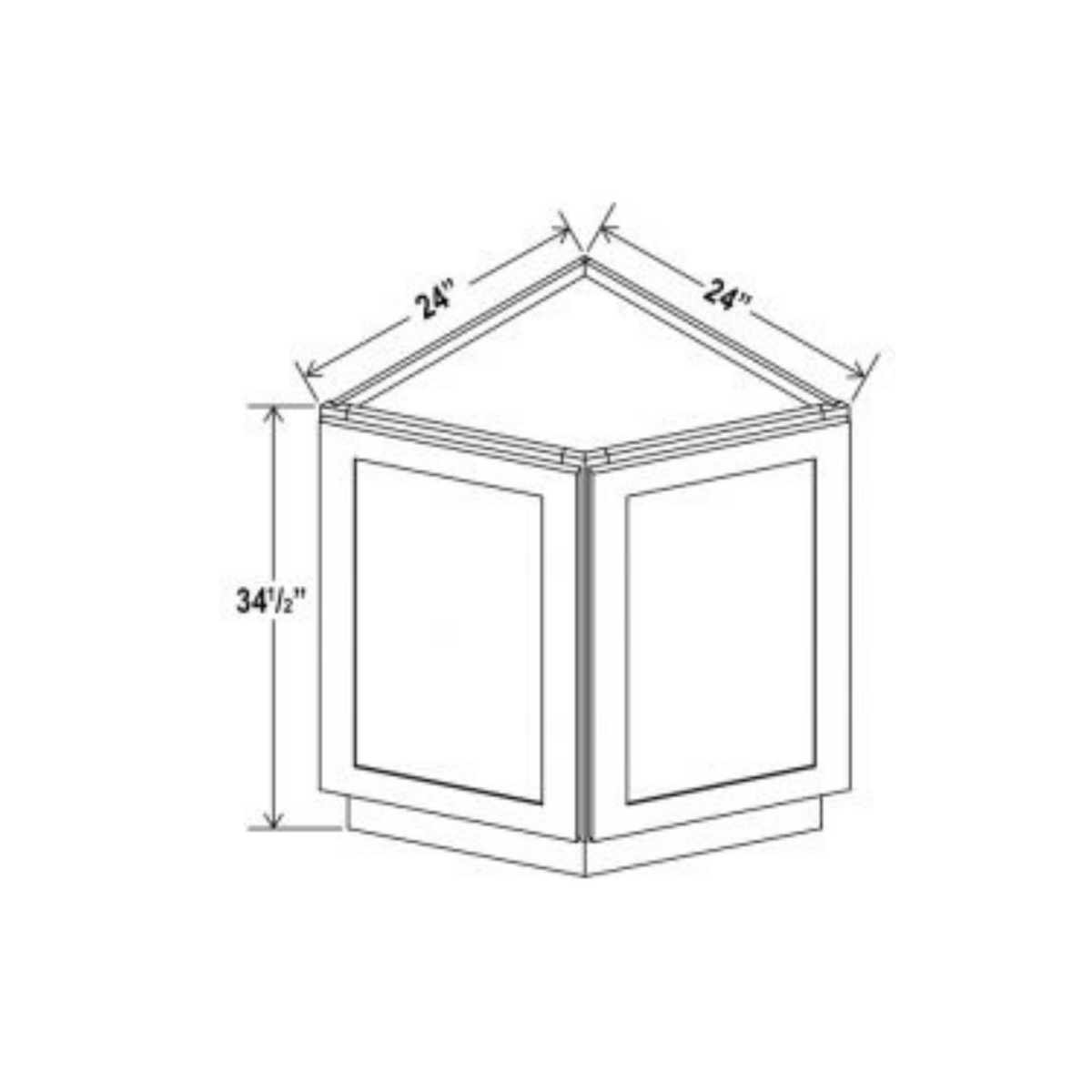 Shaker Aberdeen Green Angle Base Cabinet - 24"W x 34-1/2"H x 24"D - 2D