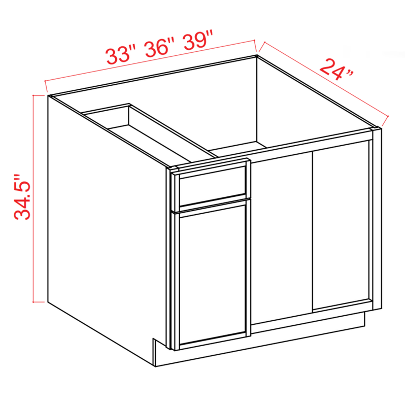 Slim Shaker White Dove Blind Base Corner Cabinet - 36"W x 34-1/2"H x 24"D -1D, 1Drw, 1S