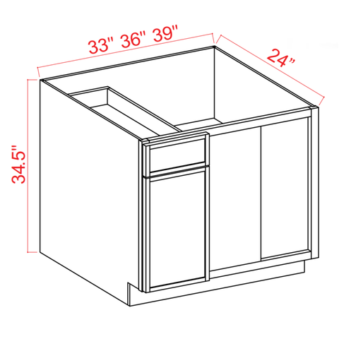 Slim Shaker Aberdeen Green Blind Base Corner Cabinet - 39"W x 34-1/2"H x 24"D 1D, 1Drw, 1S