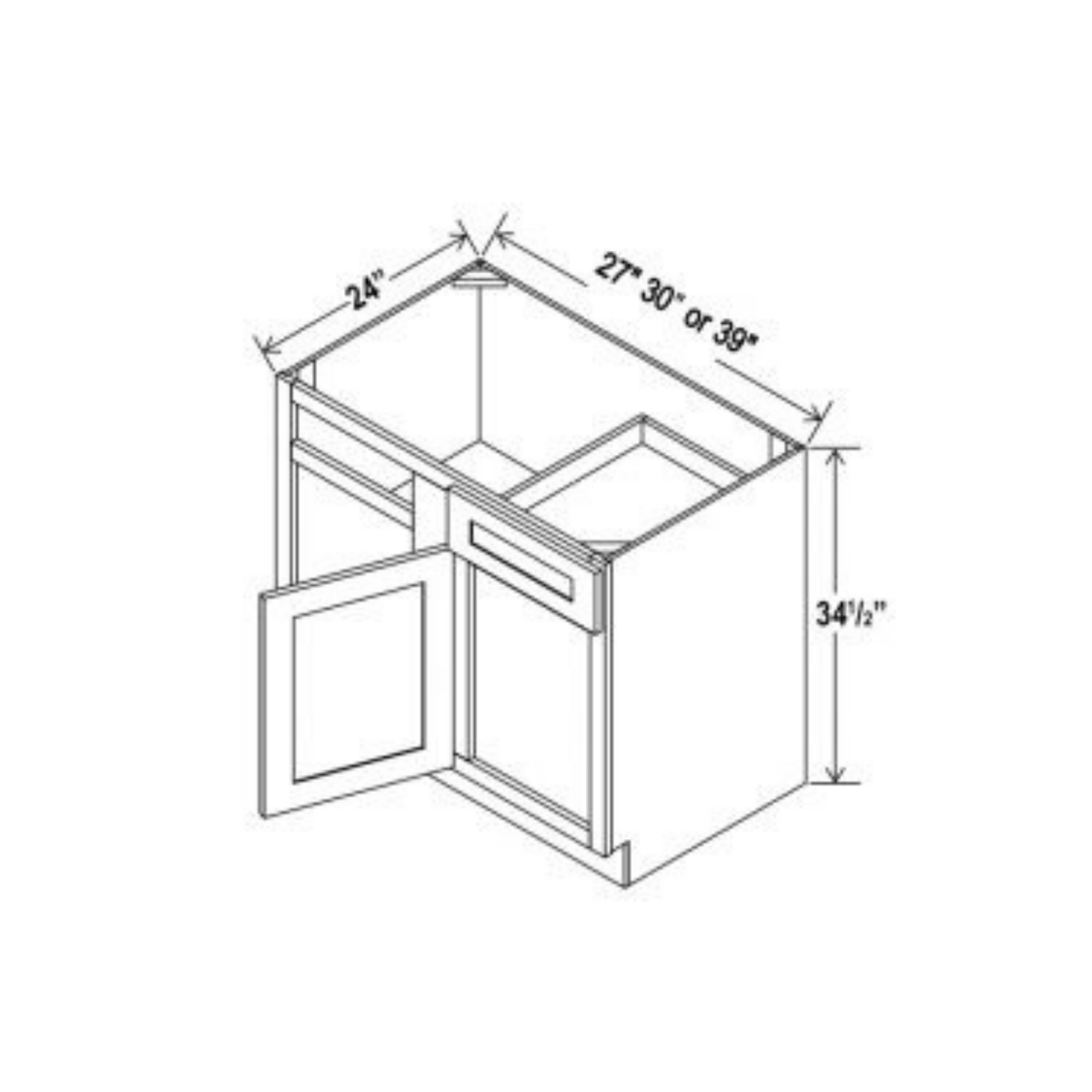 Shaker Aberdeen Green Blind Base Corner Cabinet - 33"W x 34-1/2"H x 24"D -1D, 1Drw, 1S
